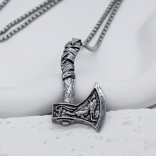 European And American Viking Celtic Wolf Axe Stainless Steel Necklace
